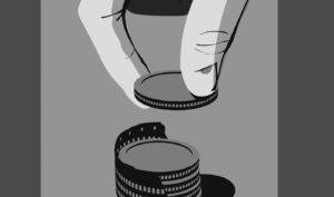 Illustrated photo of hand stacking coins